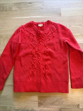 Maison Jules Red Cable-Knit Crewneck Sweater